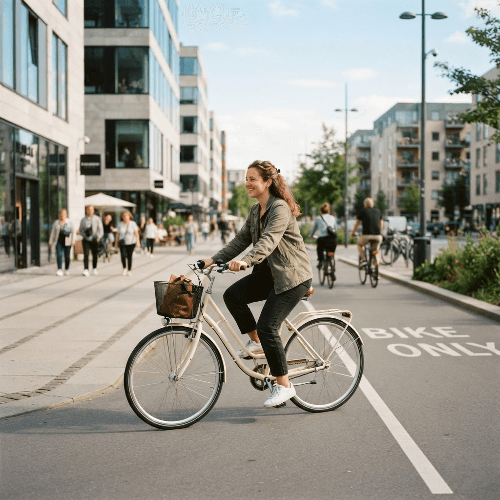 Persona usando una bicicleta rentada en la ciudad